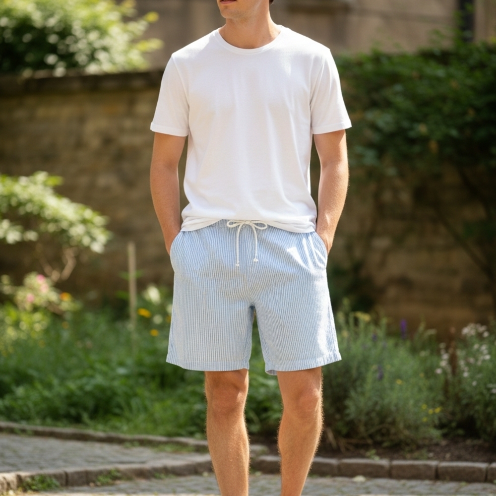 Magellan Outdoors Light Blue Striped Athletic Shorts